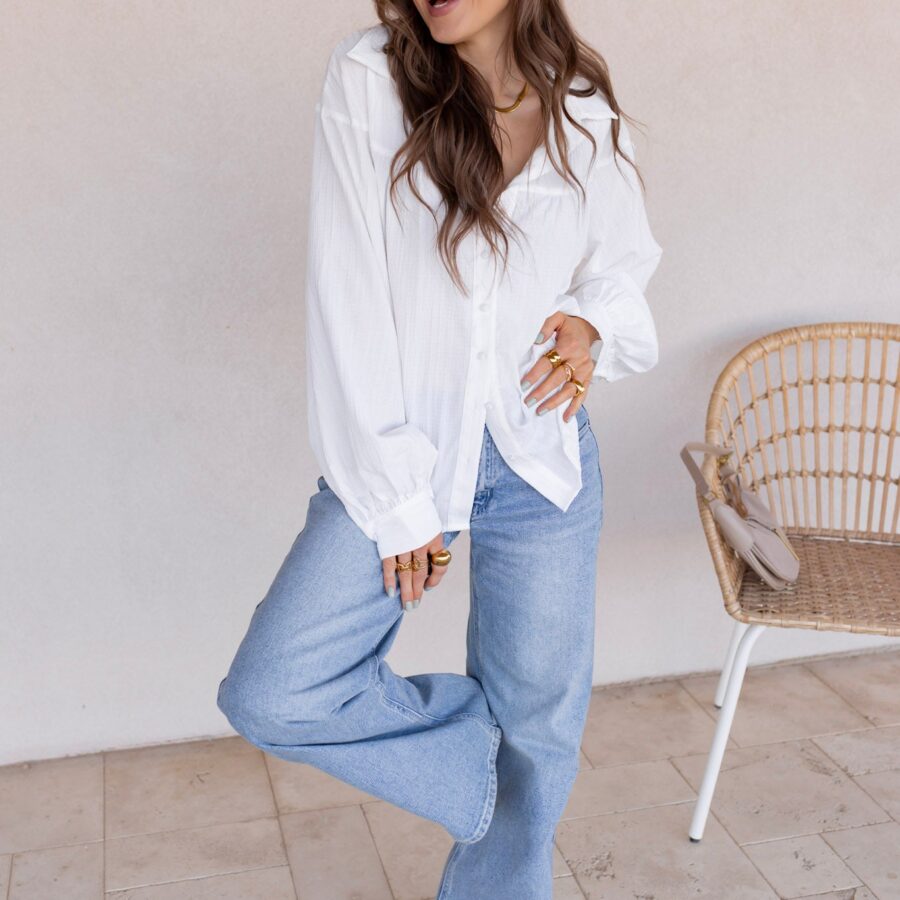 Let Loose Textured Lantern Sleeve Button Down