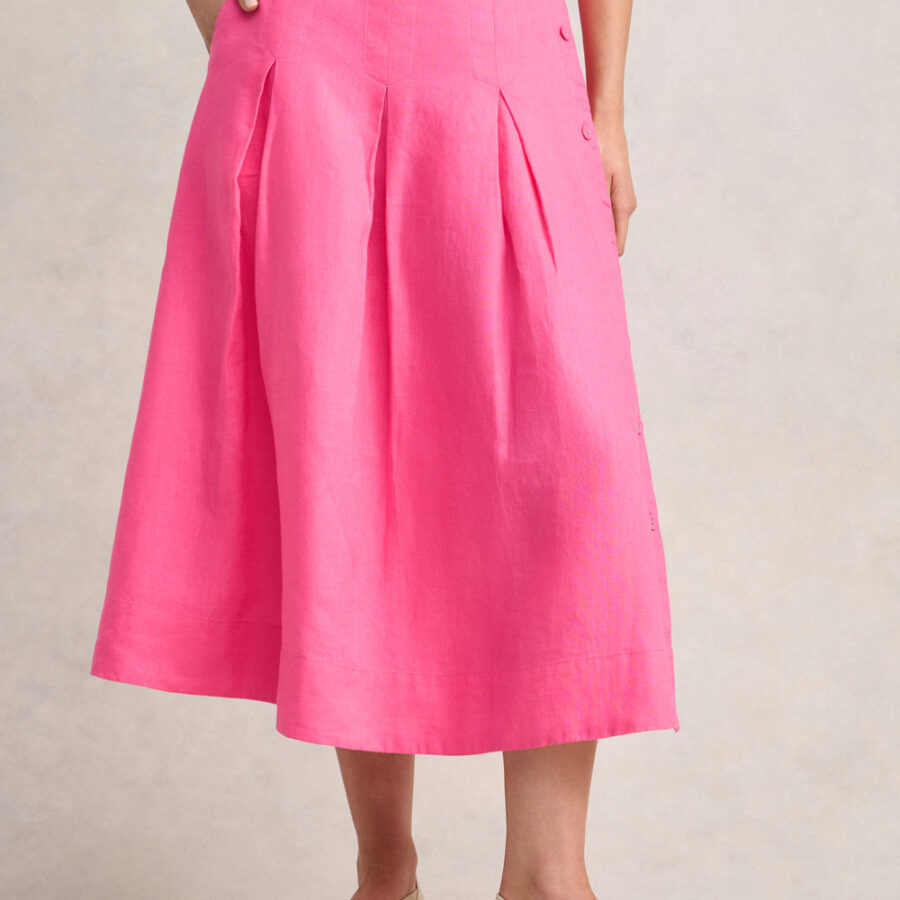 Button Detail Linen Skirt - Sunset Pink