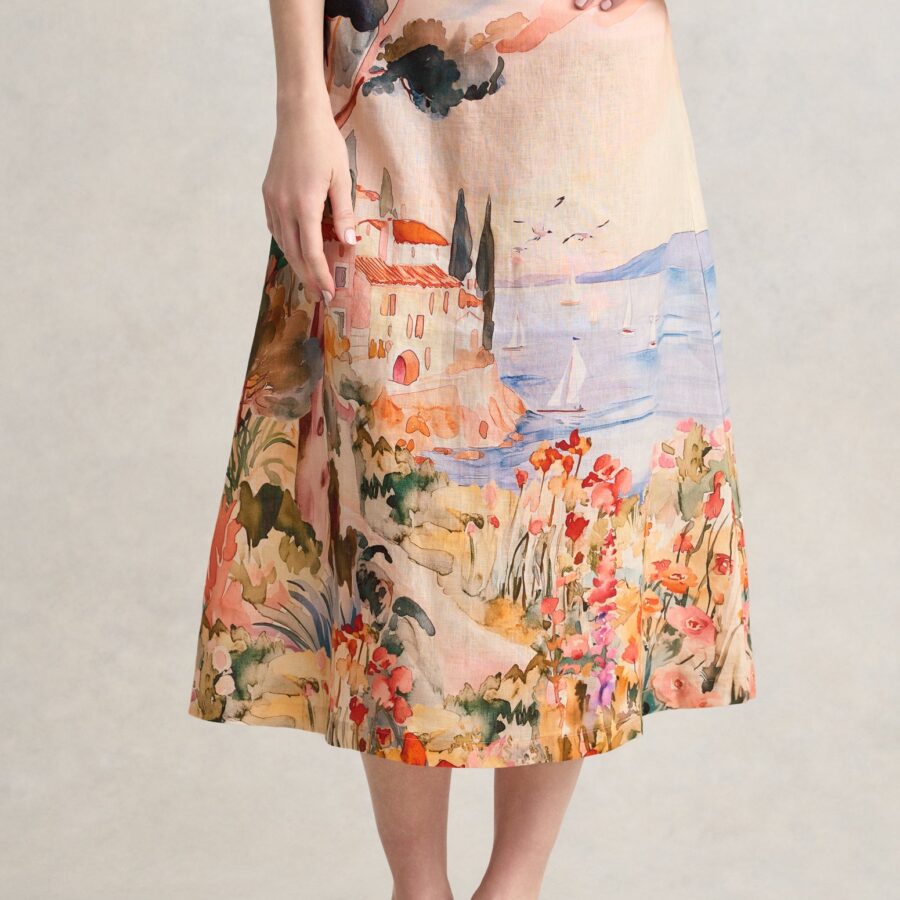 Scenic Linen Skirt - Coastal Scenic Print