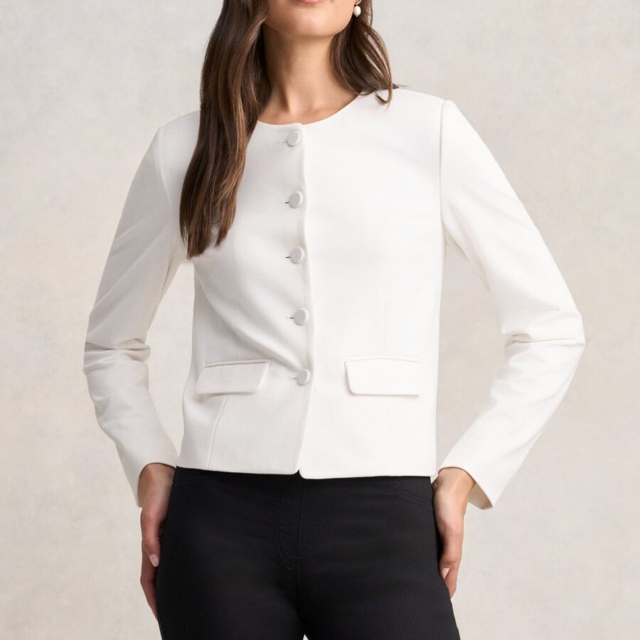Collarless Ponte Jacket - Cream