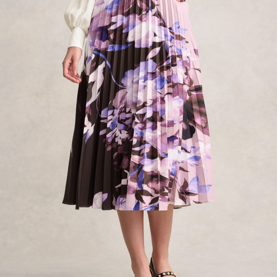 Pleated Midi Skirt - Floral Print
