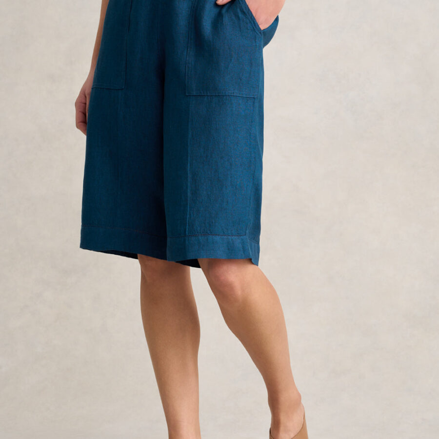Waist Tab Linen Short - Navy Delave