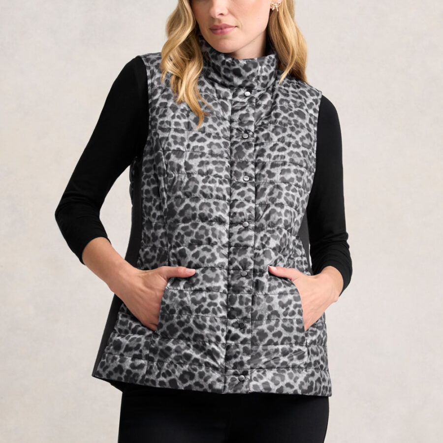 Reversible Puffer Vest - Black Leopard